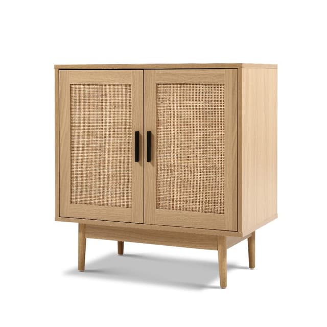 Wooden Rattan Door Buffet Sideboard With Solid Legs Ample Storage Shel ...