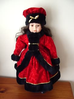 strapless open back dress Vintage Germany Porcelain Doll Rose Velvet Dress 41 CM