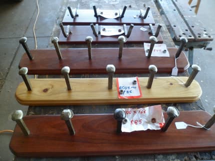 Timber Dress Rack Raiway spikes + other fittings coat/hat racks on worked jarrah ...