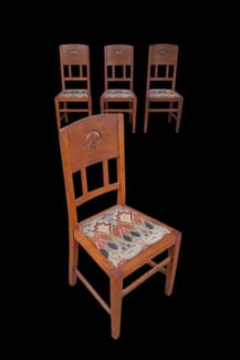 W J Neatby Arts and Craft Dining Chairs Nouveau deco antique vintage e