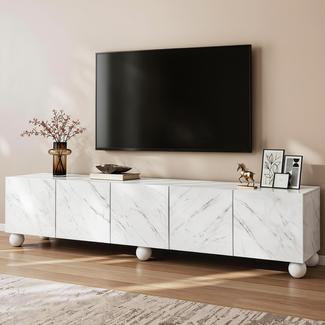 Vic 20 Computer Storage Marble Effect Entertainment TV Cabinet Soft Close Storage Drawers Cabl ...