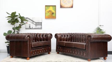 FREE DELIVERY- GENUINE LEATHER BROWN CHESTERFIELD 3 & 2 SEATER SOFA ...