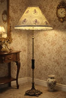 Victorian Brass Floor Lamp with Marble Accent & Floral Shade (Read Des ...