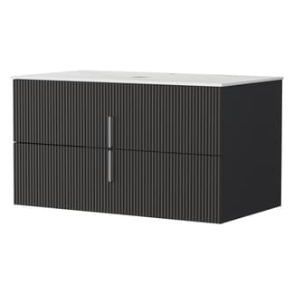 Cefito 900mm Wall Hung Bathroom Vanity Unit Black Timber - Cabinets in ...