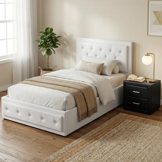 Vic 20 Computer Storage King Single Bed Frame Gas Lift Storage Tufted Headboard & Bedside Tabl ...